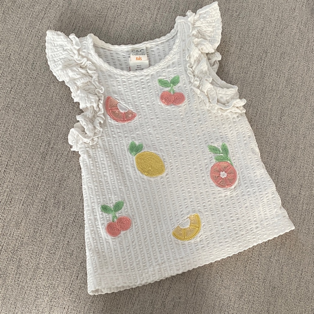 C&C California White Fruity Ruffle Tank Top